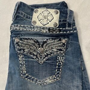Adorable Miss Me Women's Dark Blue Embellished Slim Boot Cut Jeans